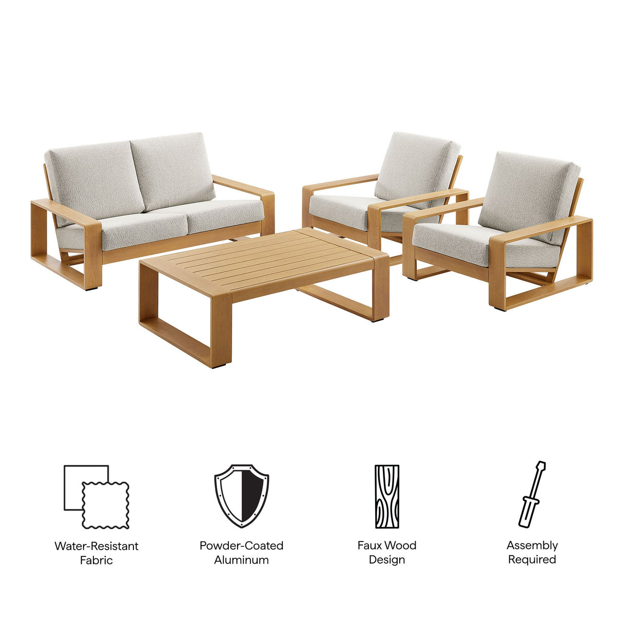 4-Piece Faux Wood Aluminum Patio Set with Comfortable Seating and Durable Construction