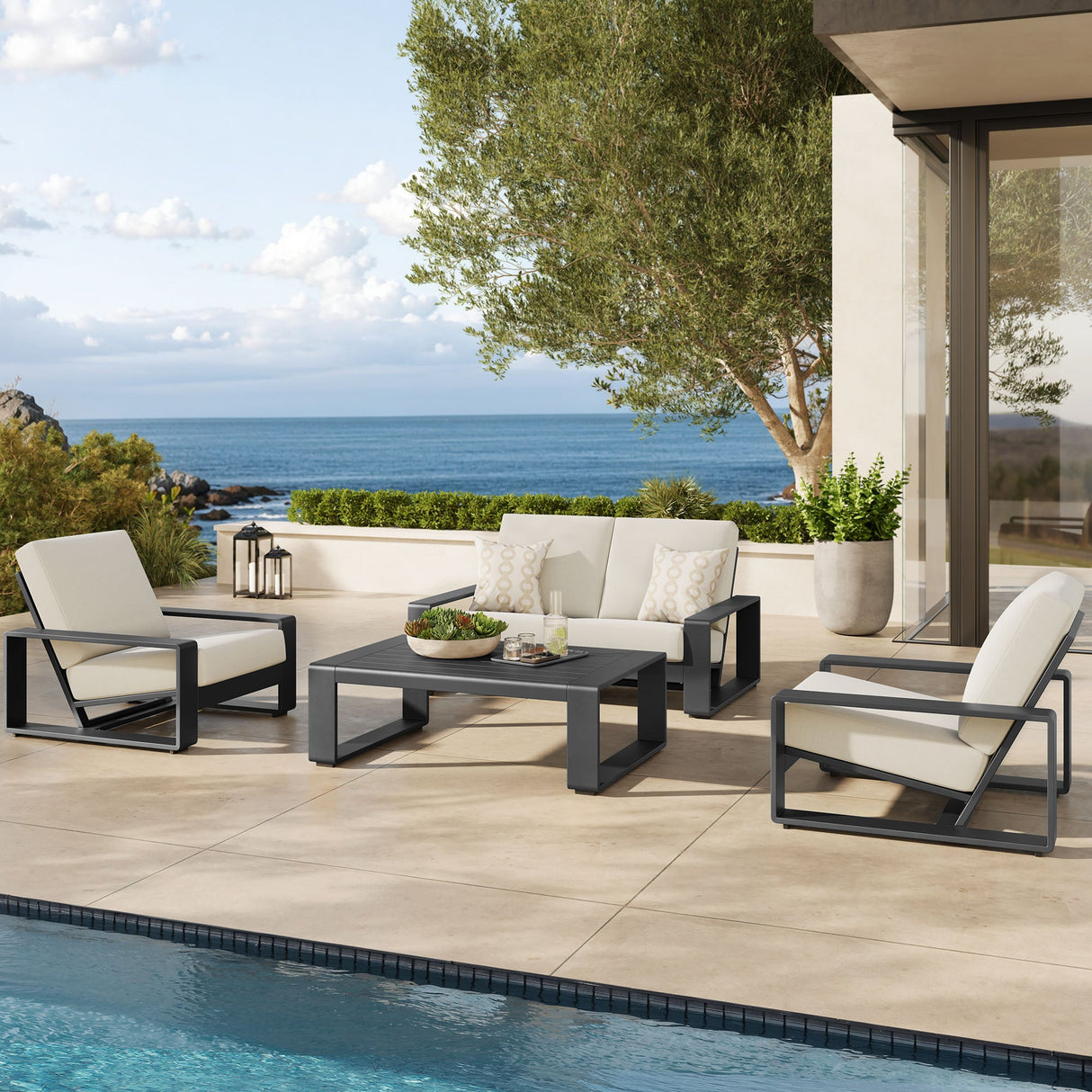 4-Piece Aluminum Patio Conversation Set for Outdoor Use - Compact Cozy Seating