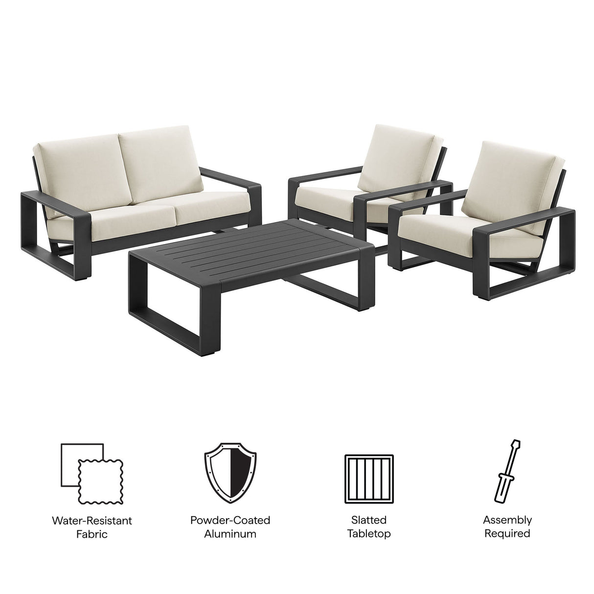 4-Piece Aluminum Patio Conversation Set for Outdoor Use - Compact Cozy Seating