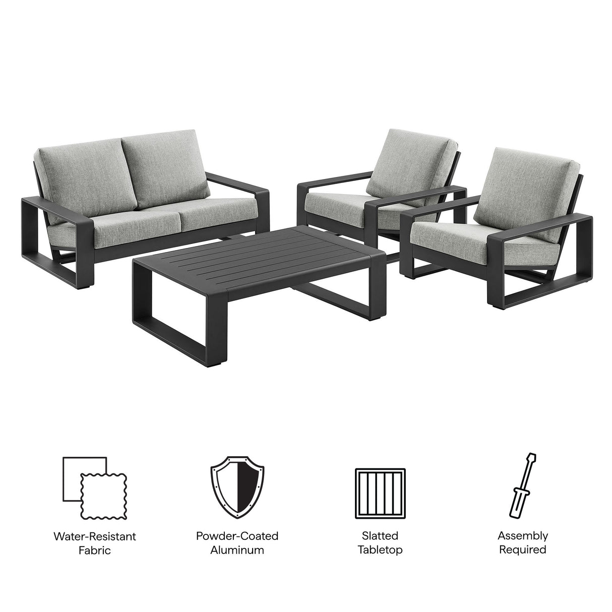 4-Piece Aluminum Patio Conversation Set for Outdoor Use - Compact Cozy Seating