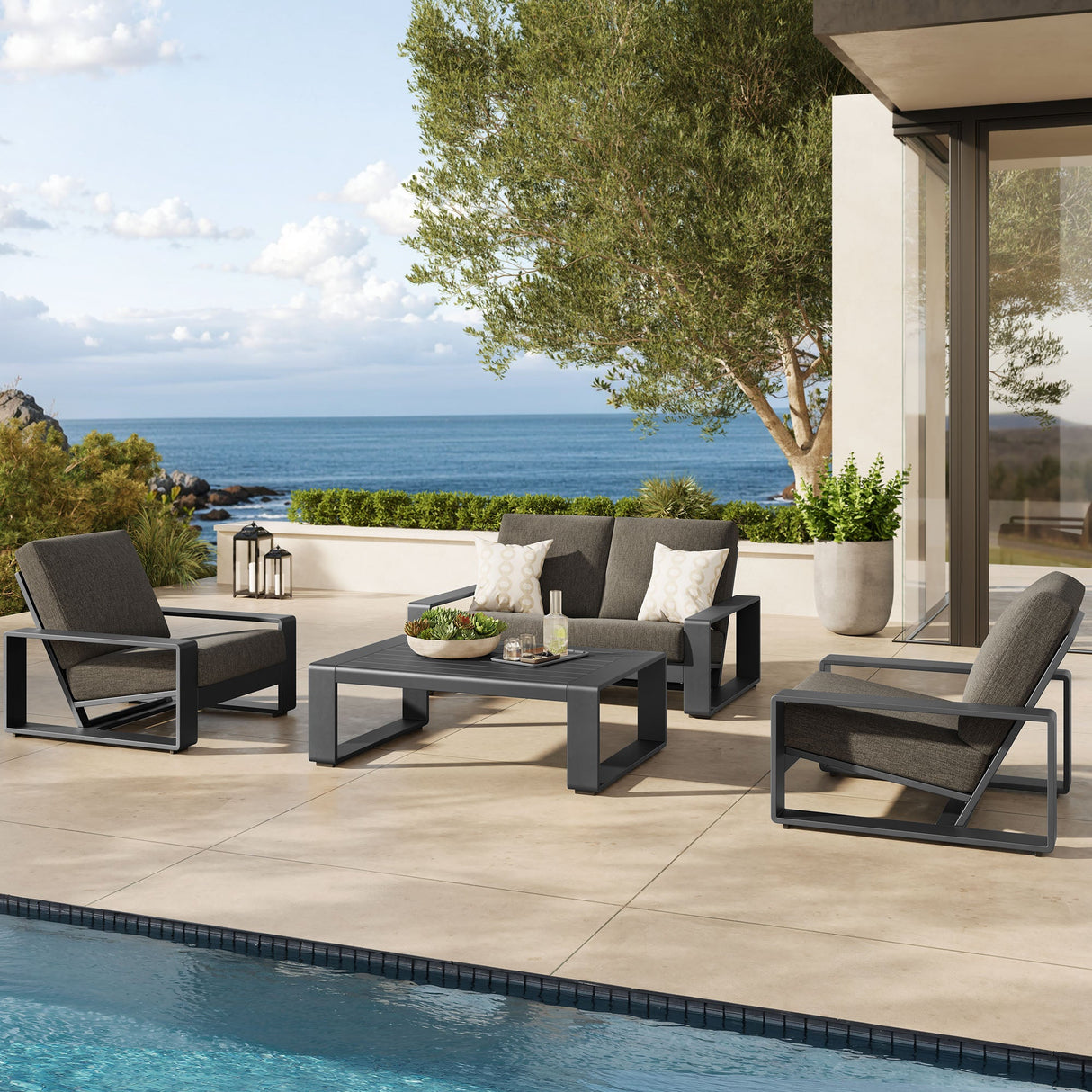 4-Piece Aluminum Patio Conversation Set for Outdoor Use - Compact Cozy Seating