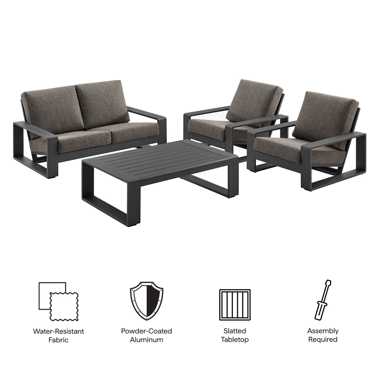 4-Piece Aluminum Patio Conversation Set for Outdoor Use - Compact Cozy Seating