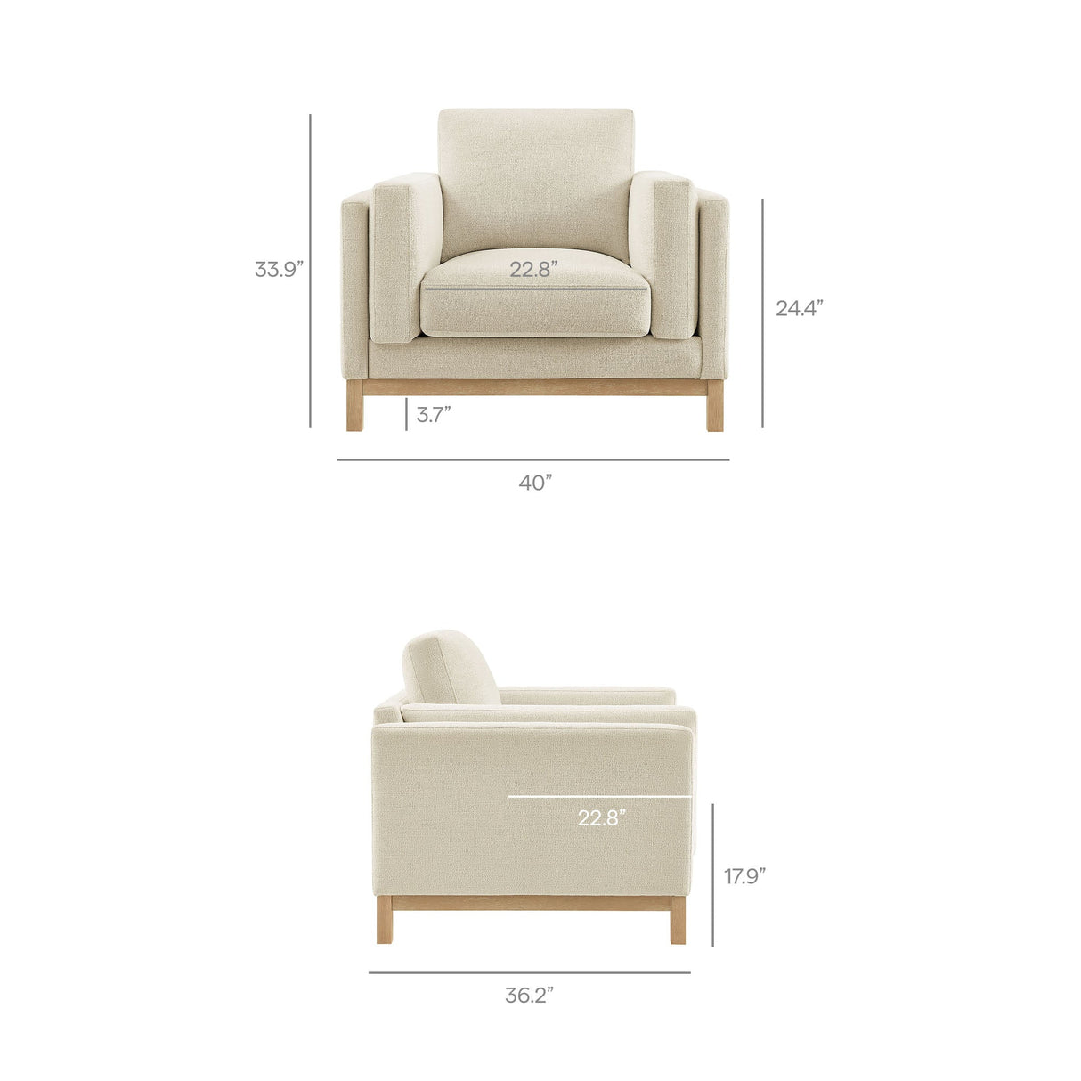 40 Inch Mélange Chenille Fabric Armchair with Kiln-Dried Wood Frame