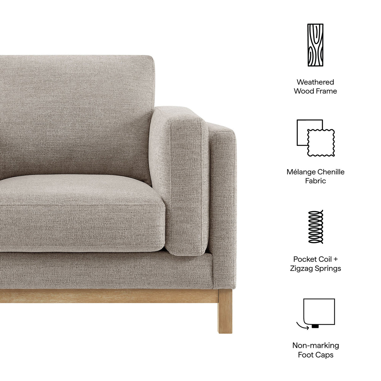 40 Inch Mélange Chenille Fabric Armchair with Kiln-Dried Wood Frame