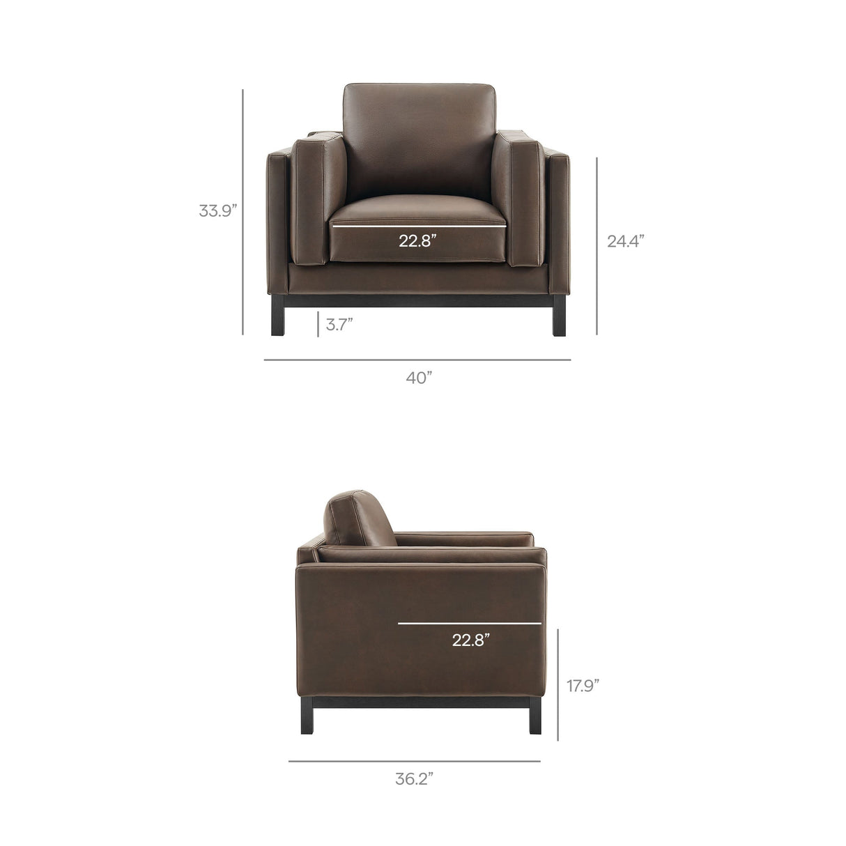 40 Inch Vegan Leather Armchair with Weathered Wood Frame