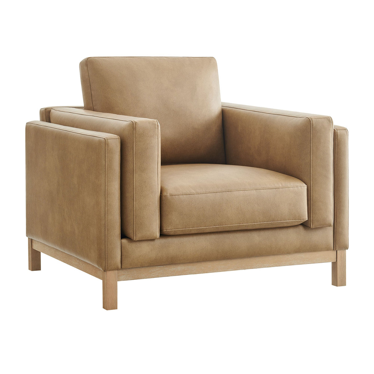 40 Inch Vegan Leather Armchair with Weathered Wood Frame