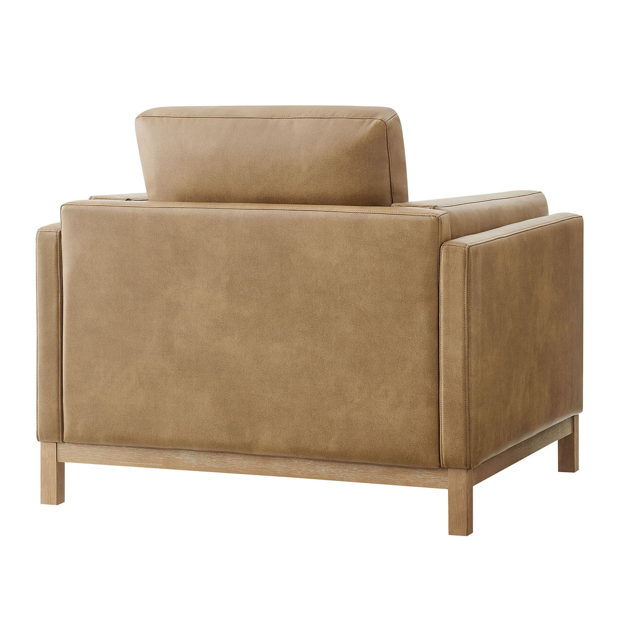40 Inch Vegan Leather Armchair with Weathered Wood Frame