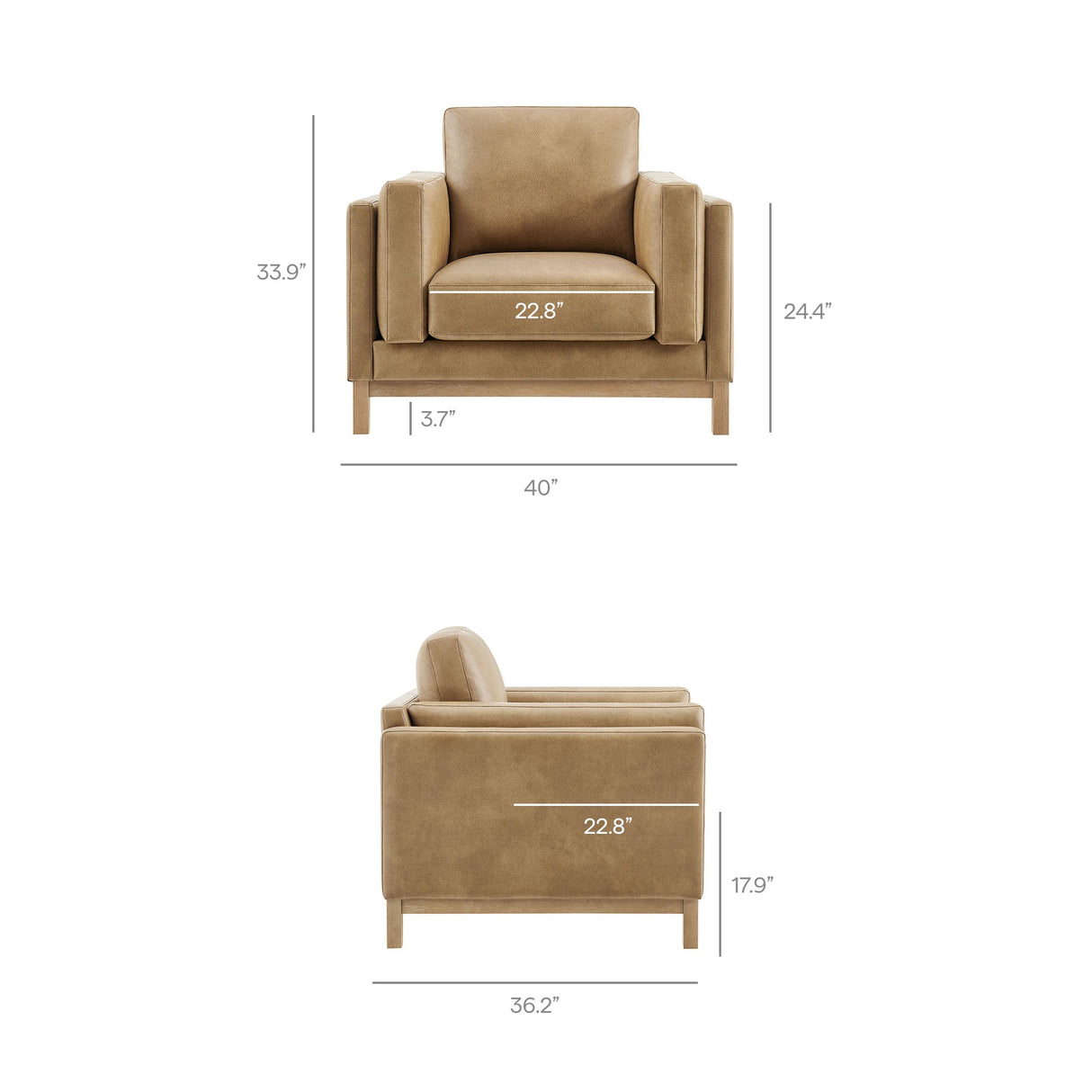 40 Inch Vegan Leather Armchair with Weathered Wood Frame