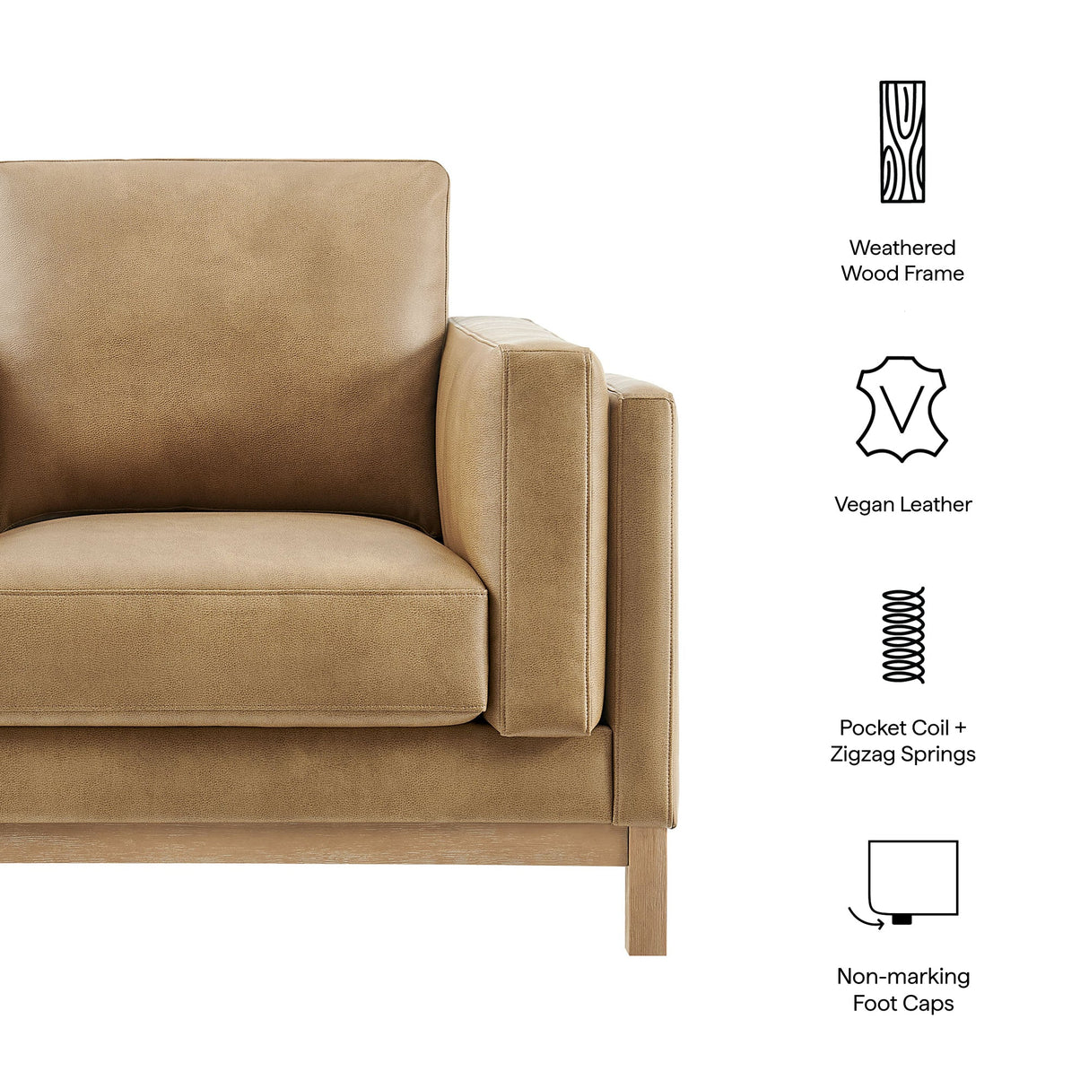 40 Inch Vegan Leather Armchair with Weathered Wood Frame
