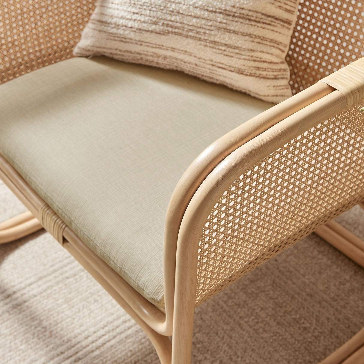 30 Inch Natural Rattan Accent Armchair with Machine Washable Cushion