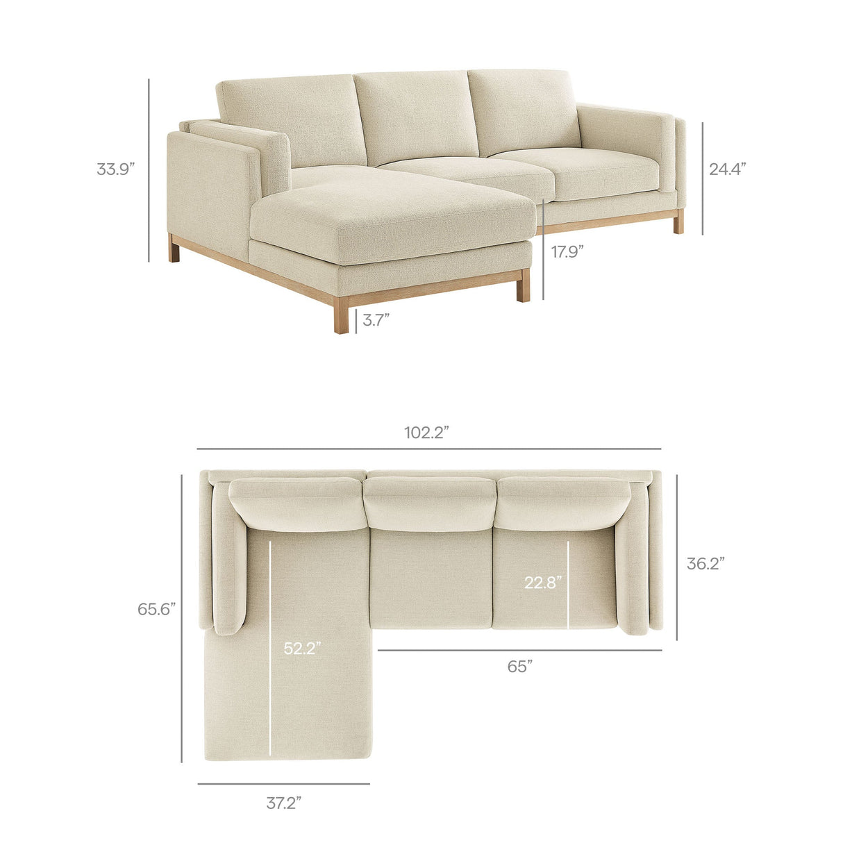 2 Piece 102" Left-Facing Fabric Sectional Sofa with Chaise