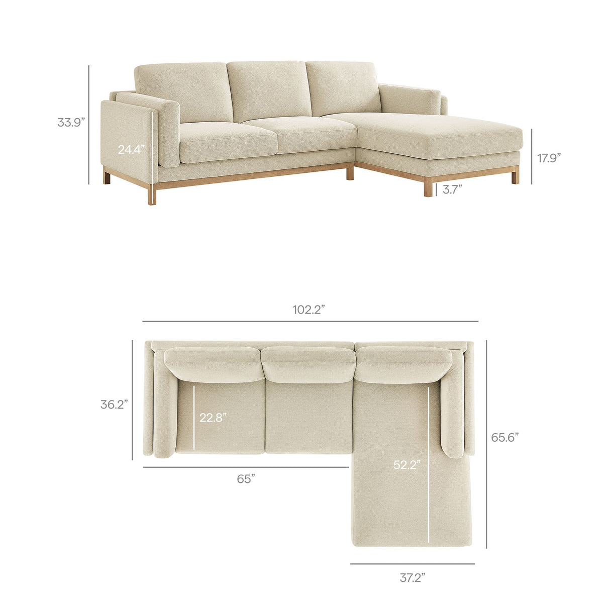 2 Piece 102" Right-Facing Fabric Sectional Sofa with Chaise