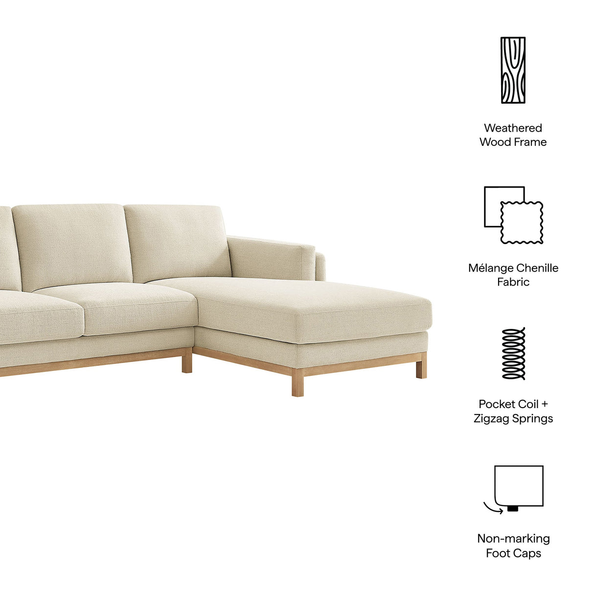 2 Piece 102" Right-Facing Fabric Sectional Sofa with Chaise