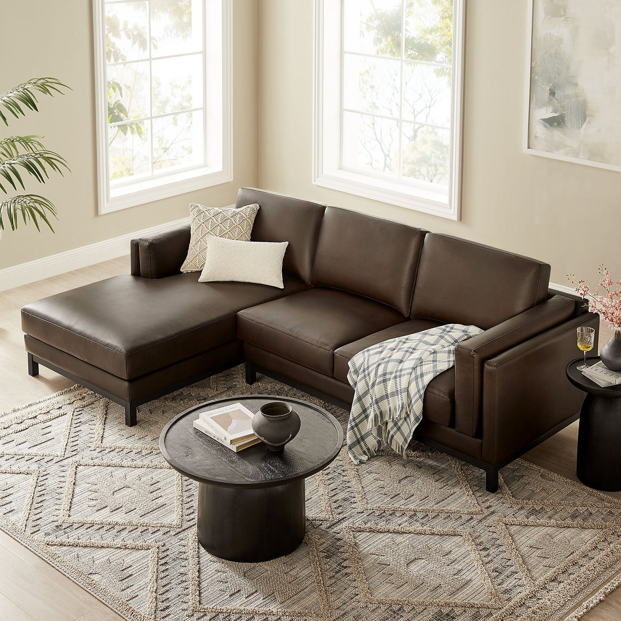 2 Piece 102" Left-Facing Vegan Leather Sectional Sofa with Chaise