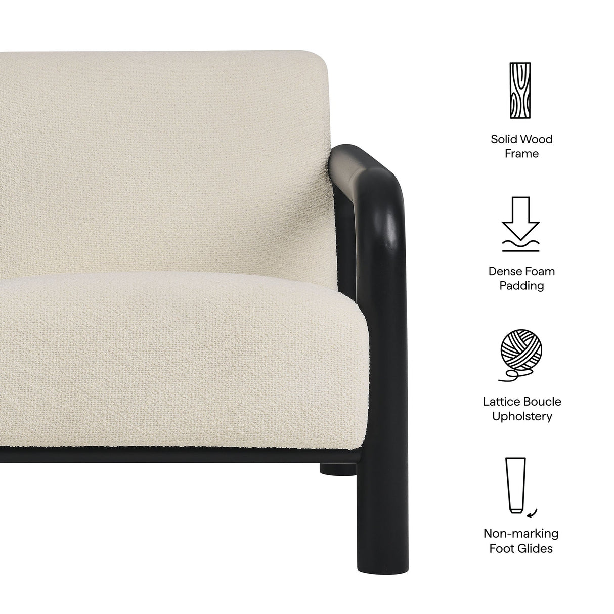 30 Inch Lattice Boucle Accent Chair with Rounded Wood Arms
