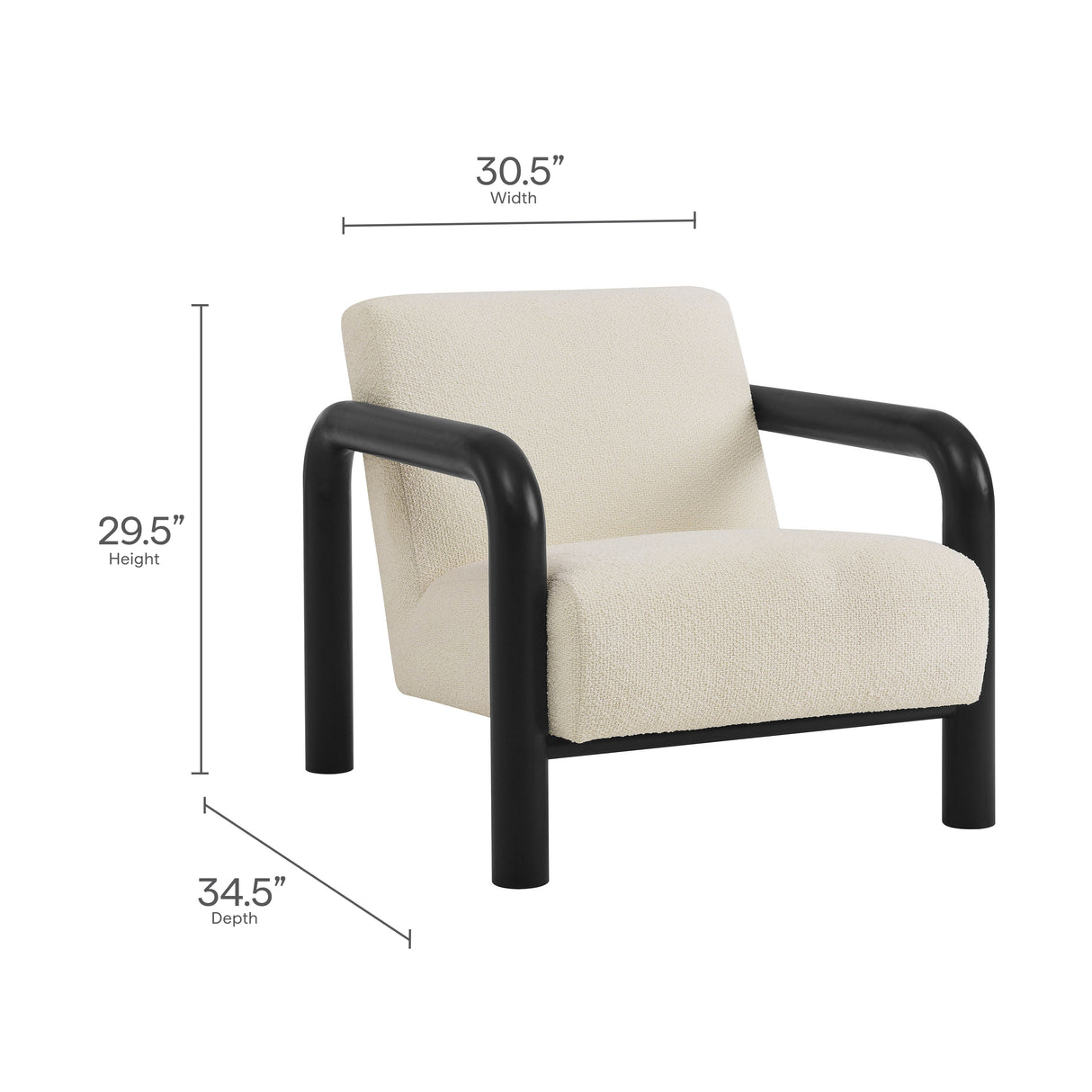 30 Inch Lattice Boucle Accent Chair with Rounded Wood Arms