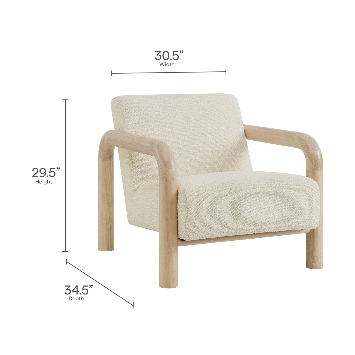 30 Inch Lattice Boucle Accent Chair with Rounded Wood Arms