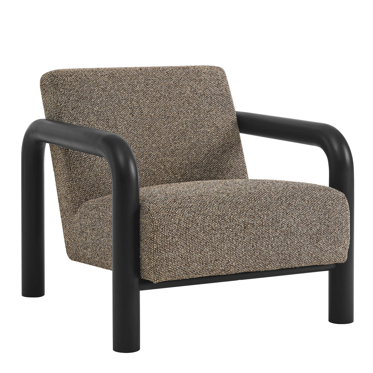 30 Inch Lattice Boucle Accent Chair with Rounded Wood Arms