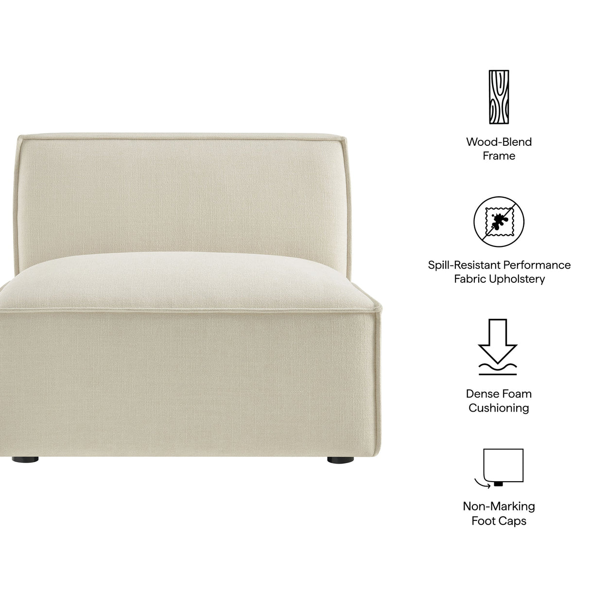 41 Inch Performance Fabric Armless Modular Sectional Chair