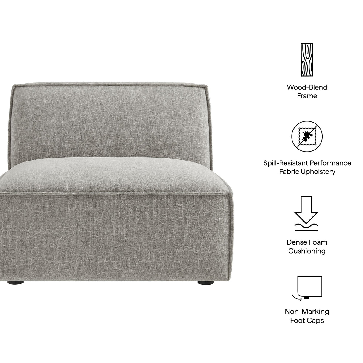 41 Inch Performance Fabric Armless Modular Sectional Chair