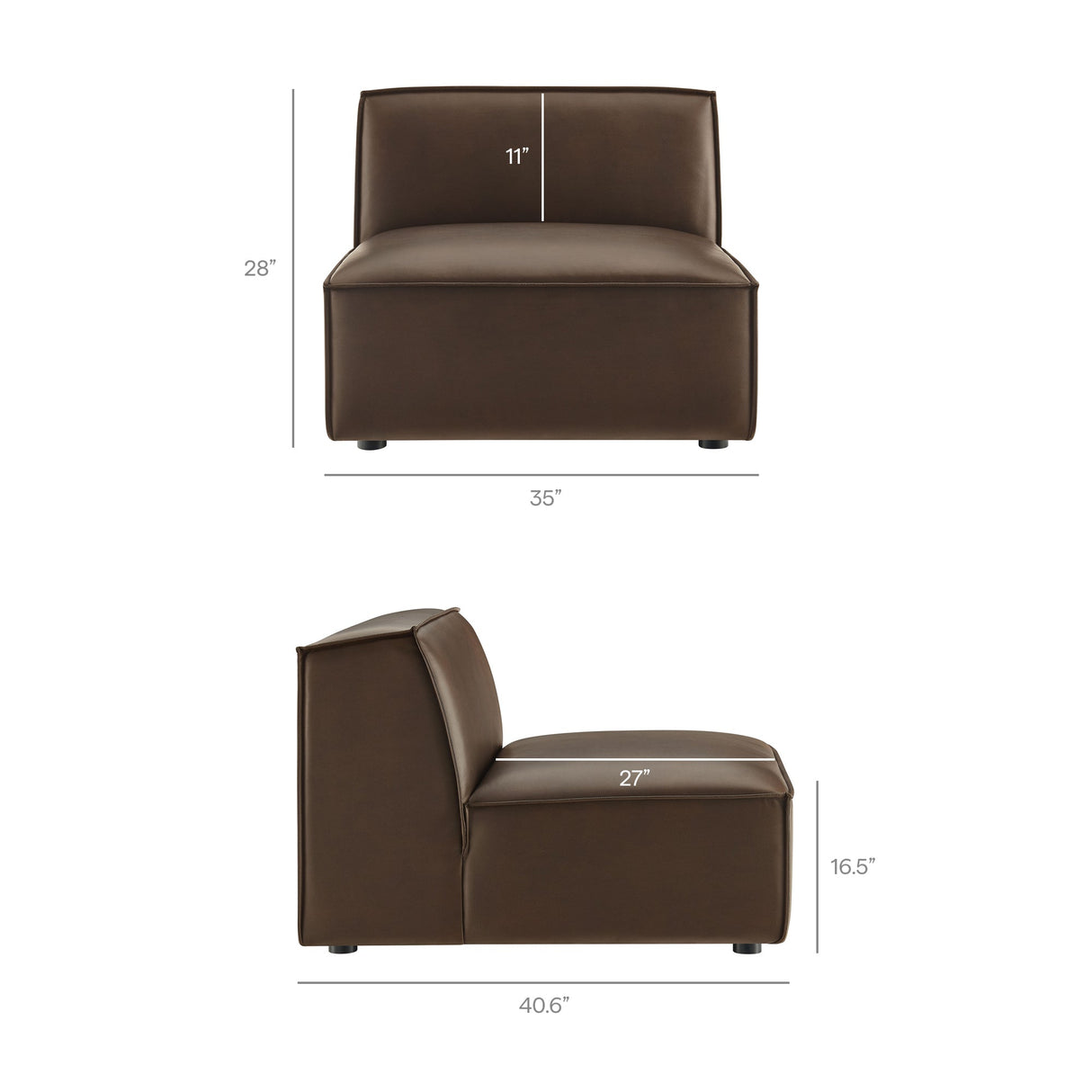 41 Inch Vegan Leather Armless Modular Sectional Chair