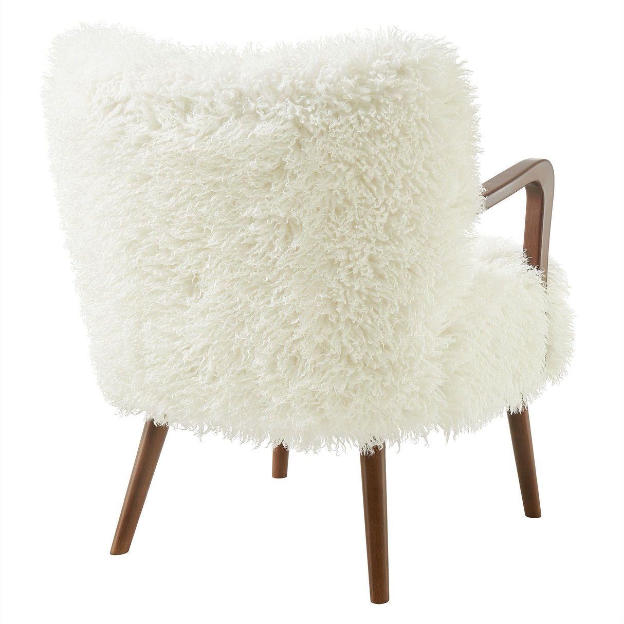 28 Inch Mid-Century Modern Faux High-Pile Shearling Accent Armchair with Wood Frame