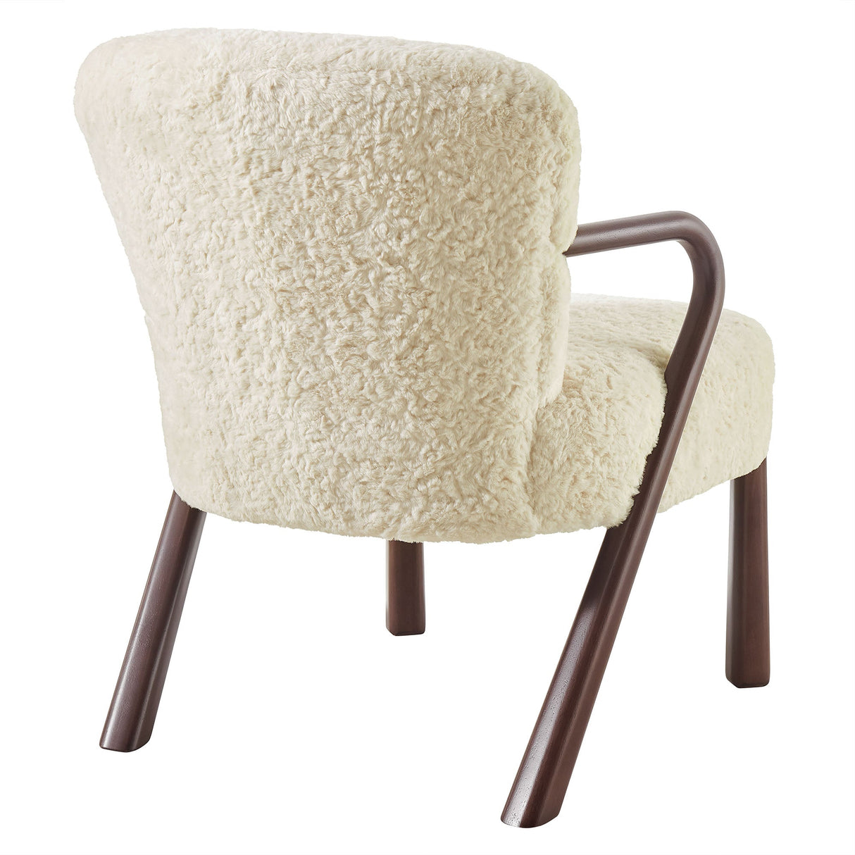 31 Inch Mid-Century Modern Faux Shearling Accent Armchair with Sculptural Wood Frame
