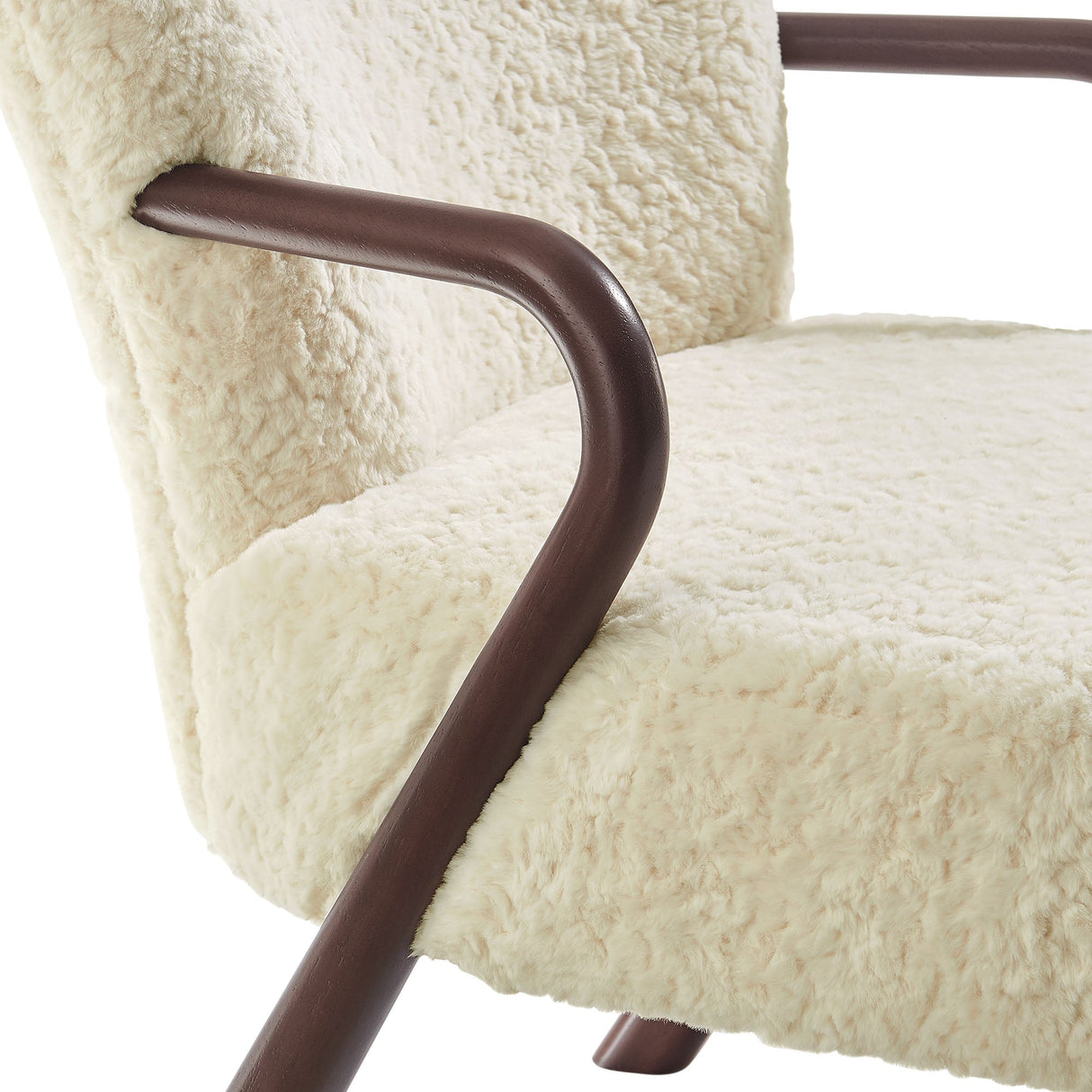 31 Inch Mid-Century Modern Faux Shearling Accent Armchair with Sculptural Wood Frame