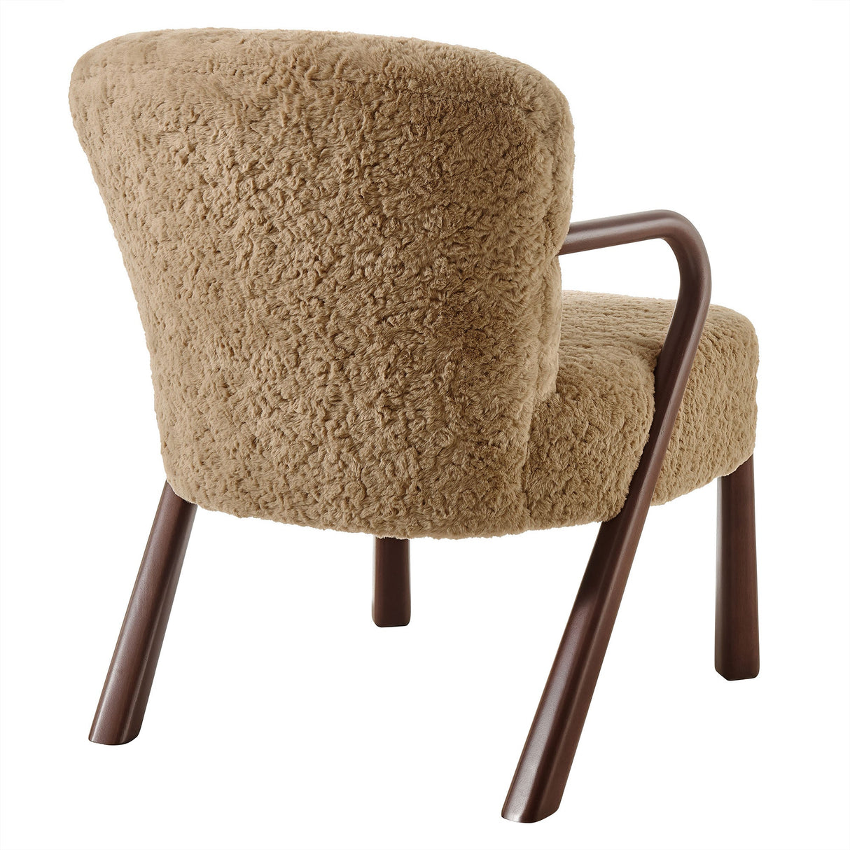 31 Inch Mid-Century Modern Faux Shearling Accent Armchair with Sculptural Wood Frame