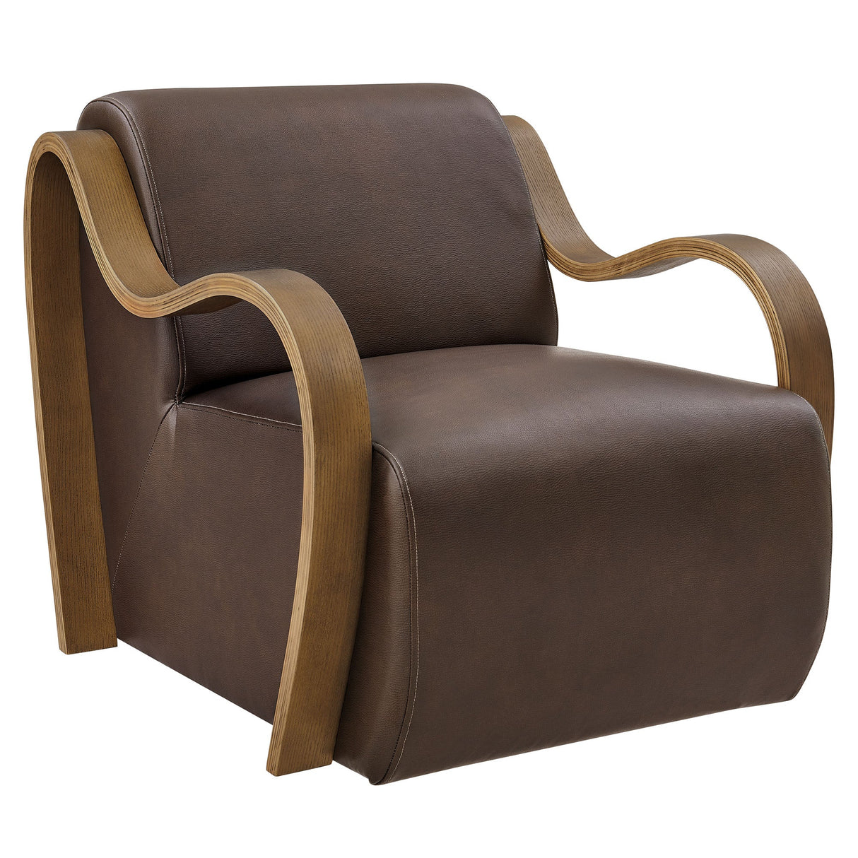 28 Inch Modern Vegan Leather Accent Armchair with Sculptural Bentwood Arms