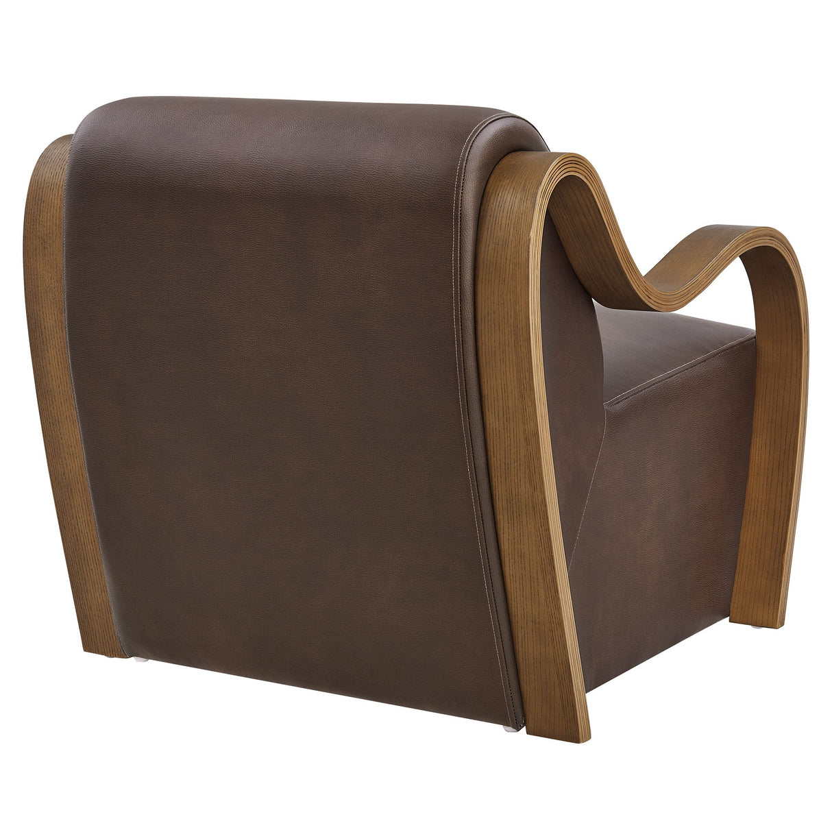 28 Inch Modern Vegan Leather Accent Armchair with Sculptural Bentwood Arms