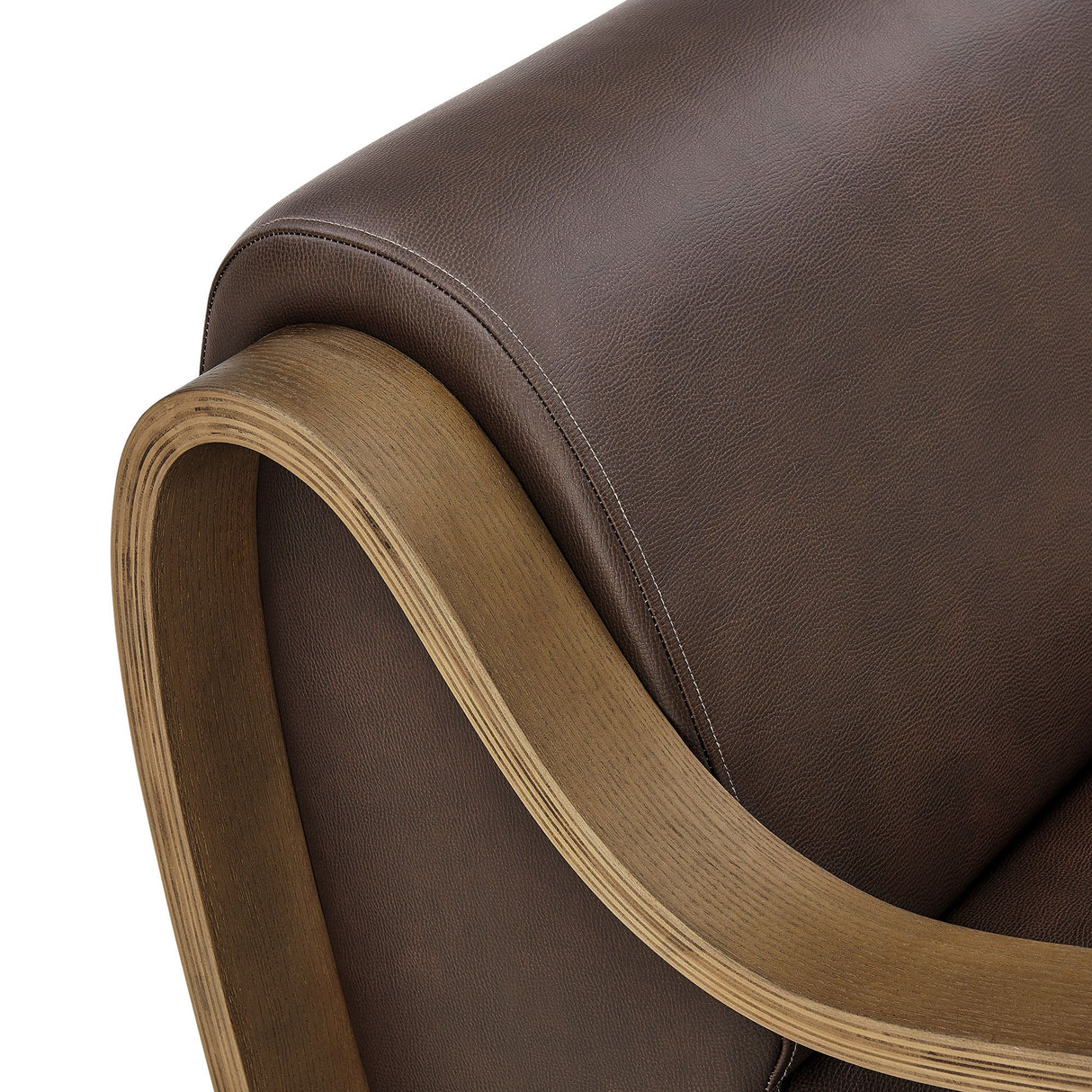 28 Inch Modern Vegan Leather Accent Armchair with Sculptural Bentwood Arms