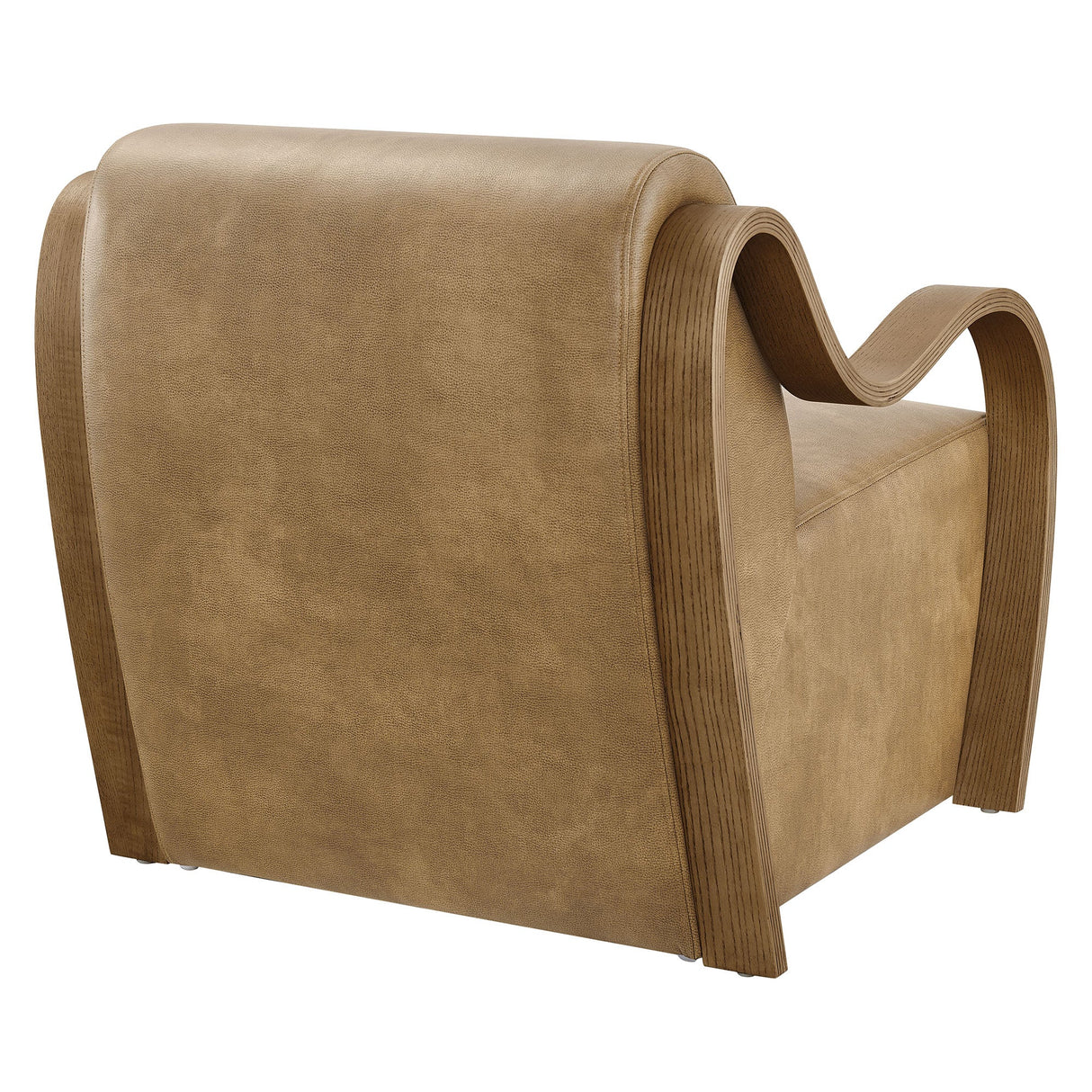 28 Inch Modern Vegan Leather Accent Armchair with Sculptural Bentwood Arms