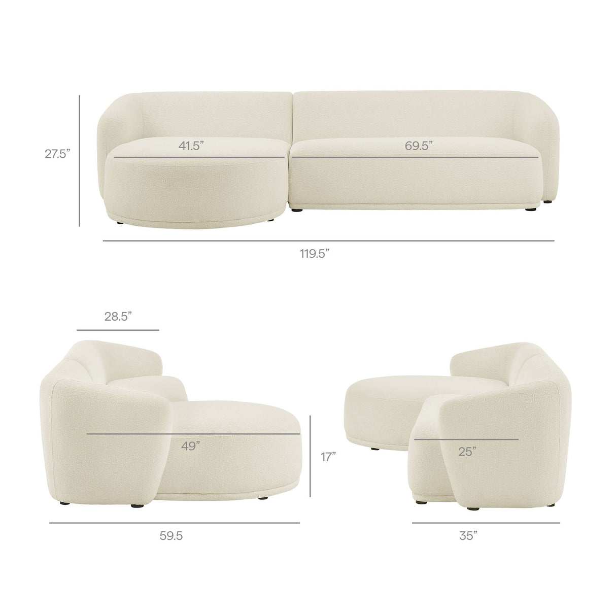 2 Piece 120" Left Facing Boucle Fabric Modular Sofa with Chaise