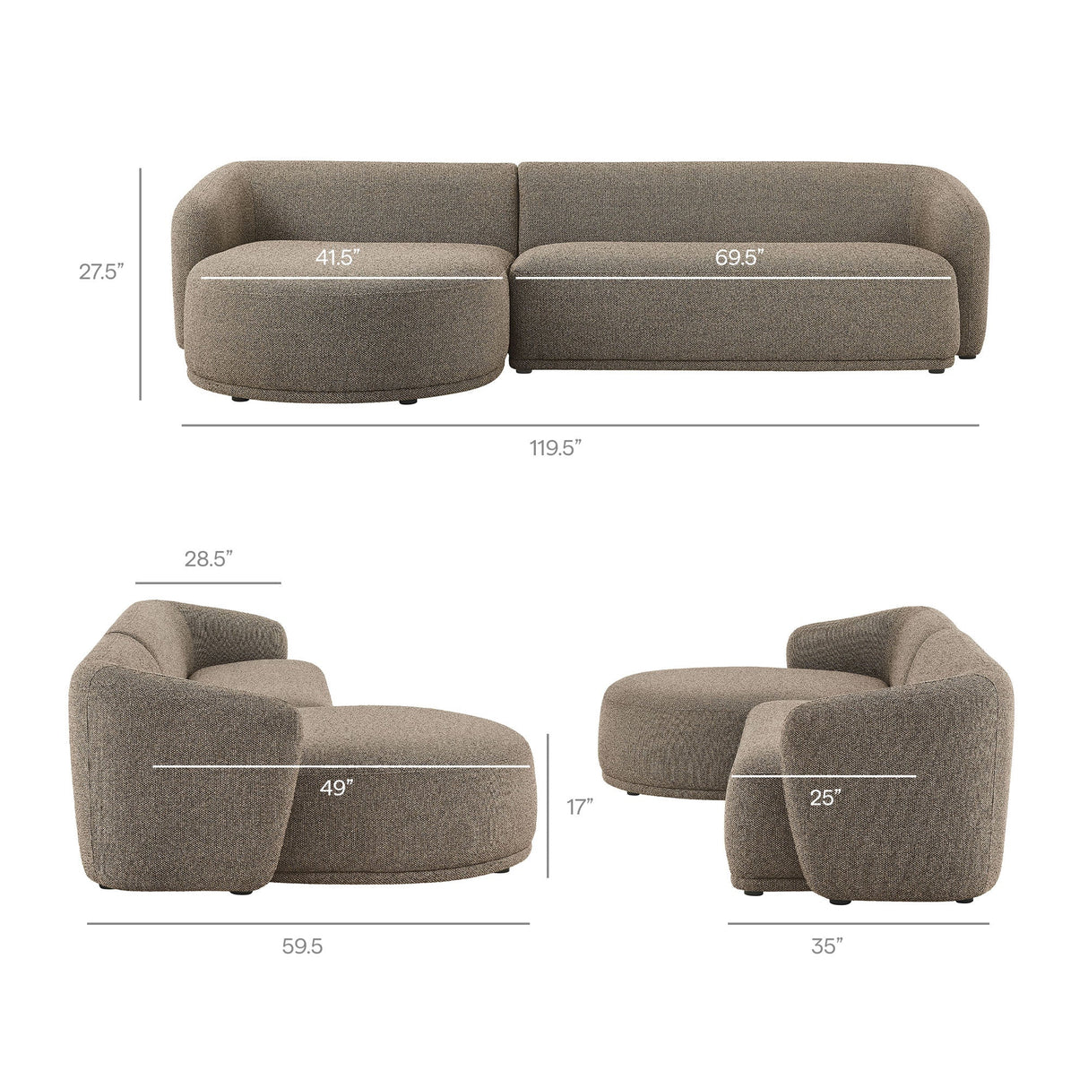2 Piece 120" Left Facing Boucle Fabric Modular Sofa with Chaise