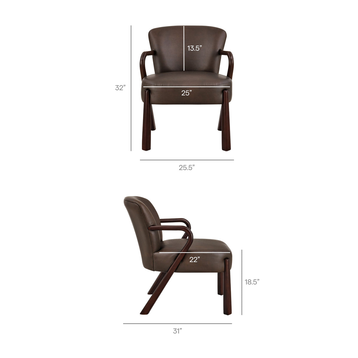 26 Inch Mid-Century Modern Faux Leather Accent Armchair with Sculptural Wood Frame