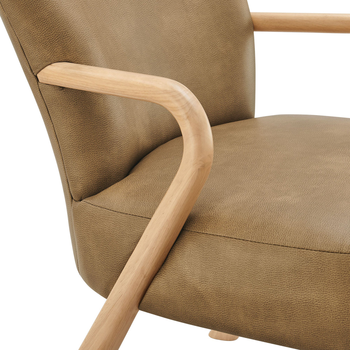 26 Inch Mid-Century Modern Faux Leather Accent Armchair with Sculptural Wood Frame