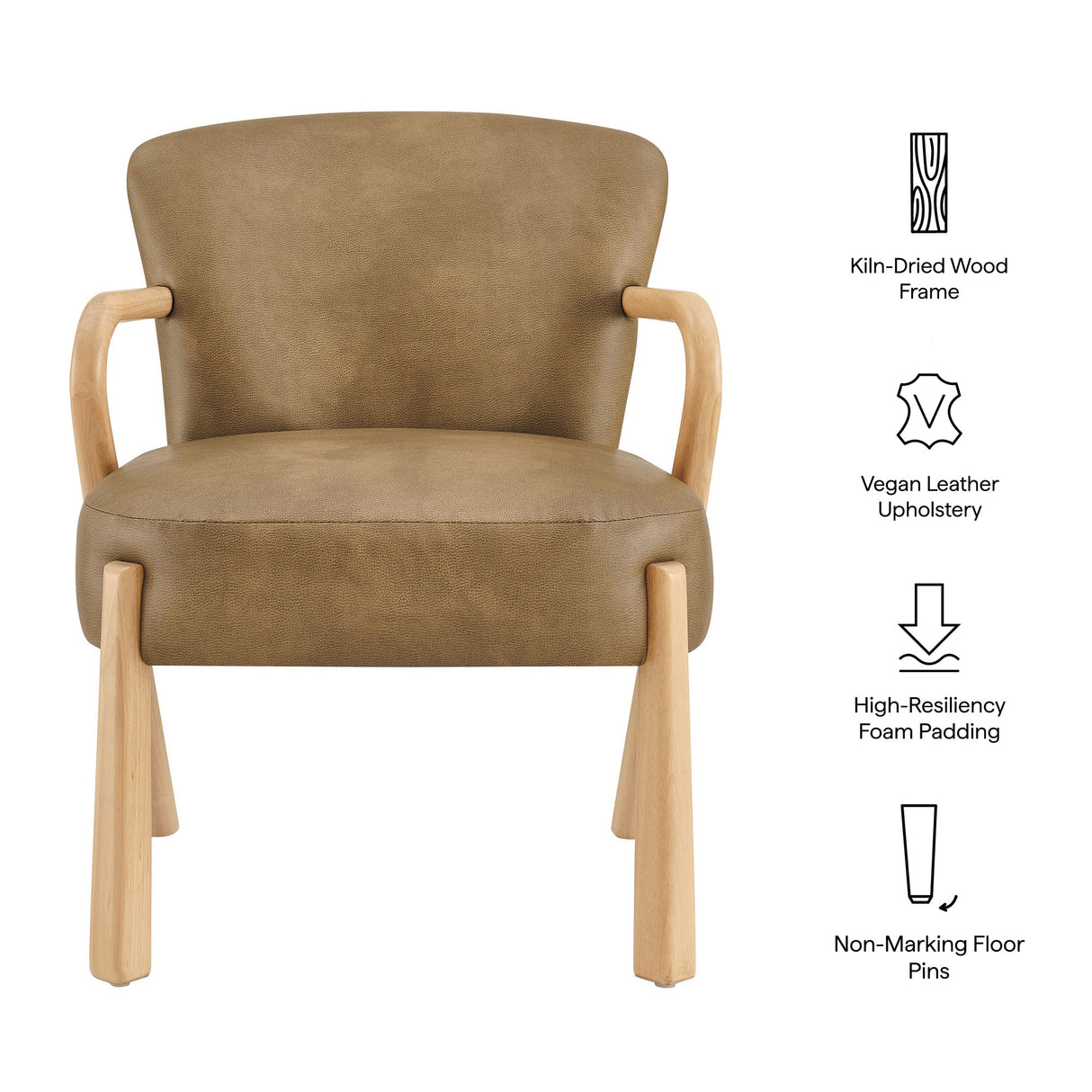 26 Inch Mid-Century Modern Faux Leather Accent Armchair with Sculptural Wood Frame