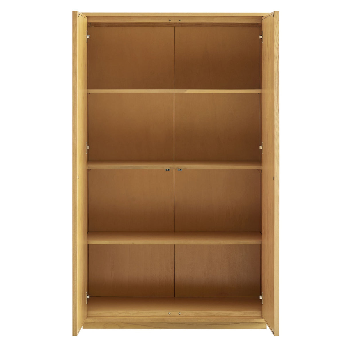 64 Inch Tall Japandi Storage Cabinet with Woven Geometric Doors in Light Oak