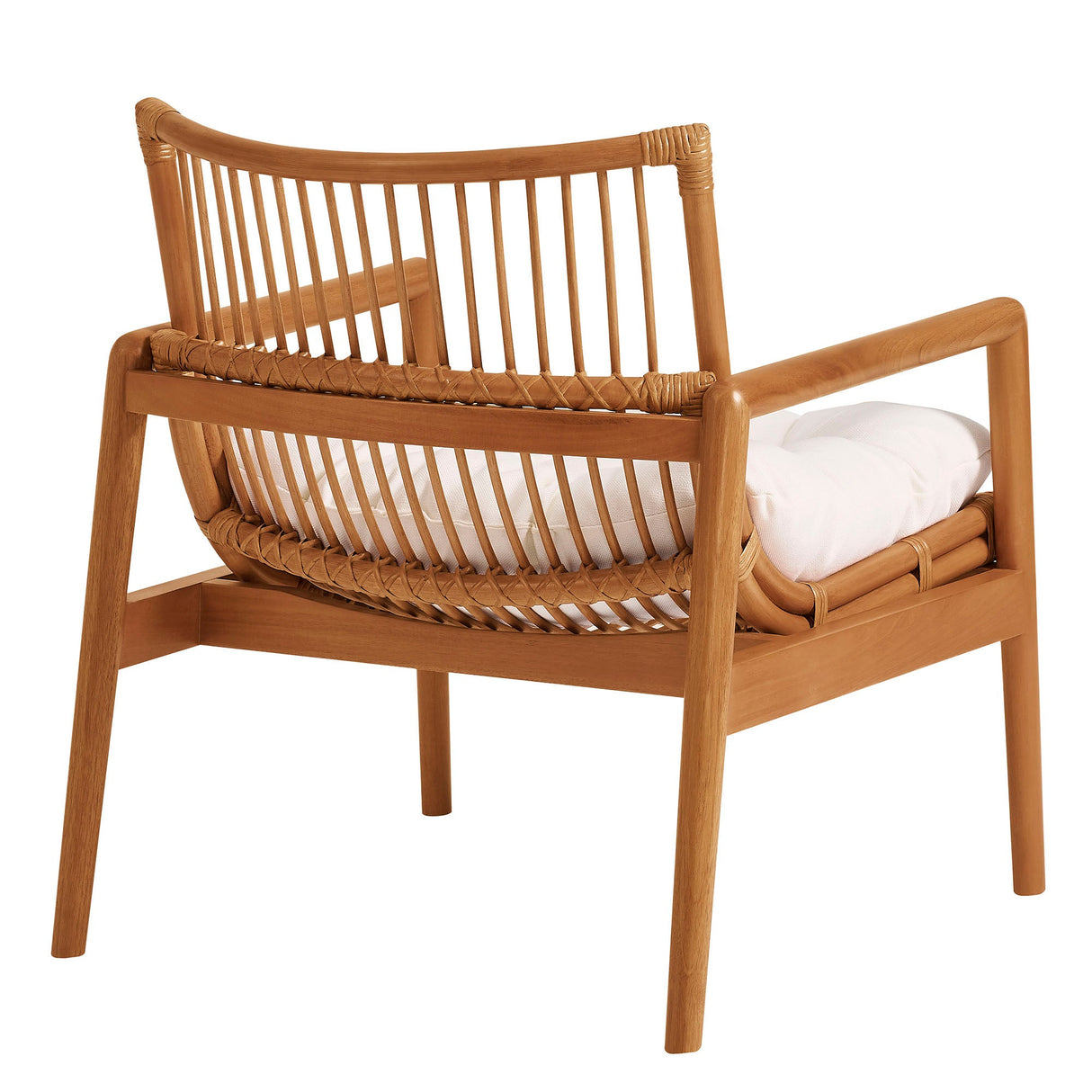27 Inch Wood and Natural Rattan Lounge Chair with Mahogany Frame