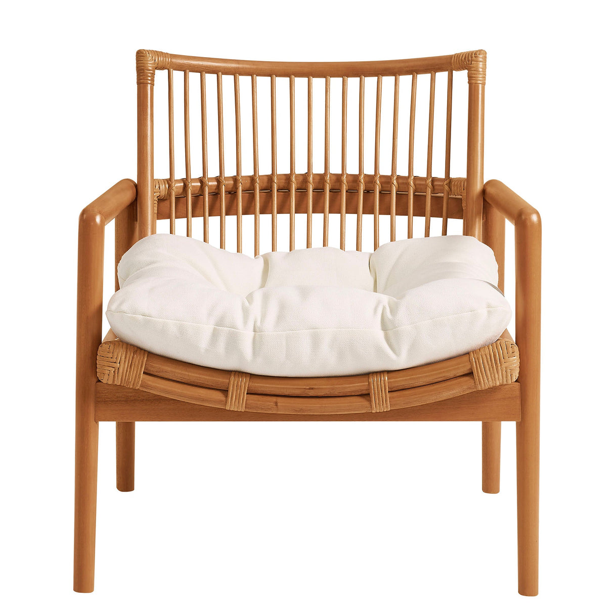 27 Inch Wood and Natural Rattan Lounge Chair with Mahogany Frame