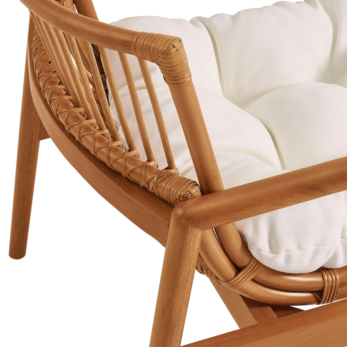 27 Inch Wood and Natural Rattan Lounge Chair with Mahogany Frame