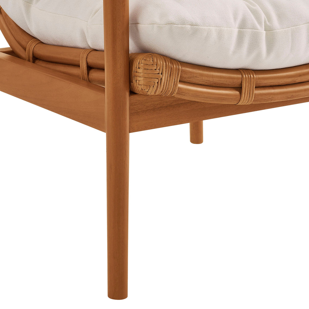 27 Inch Wood and Natural Rattan Lounge Chair with Mahogany Frame