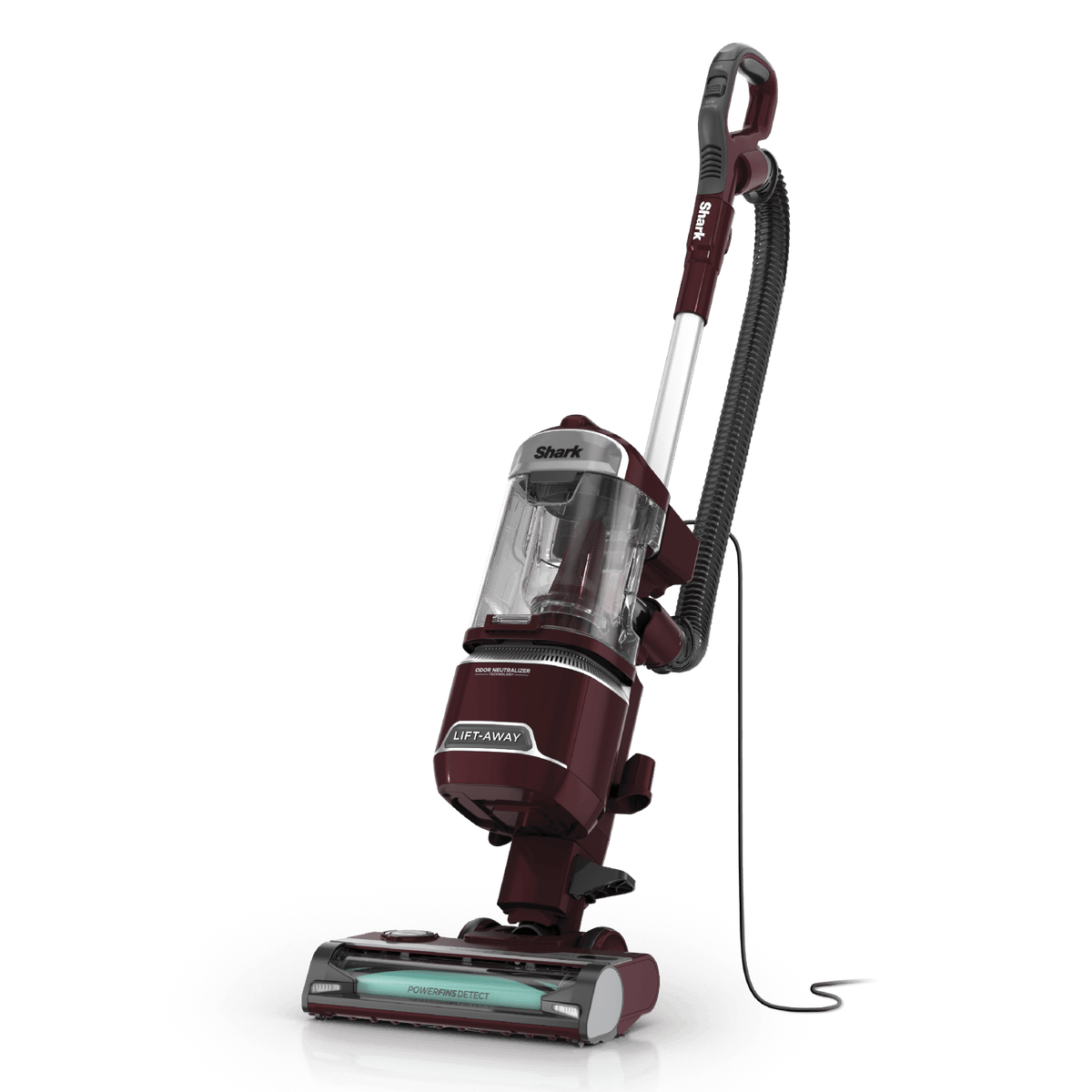 Shark LA492 Burgundy upright vacuum, angled view