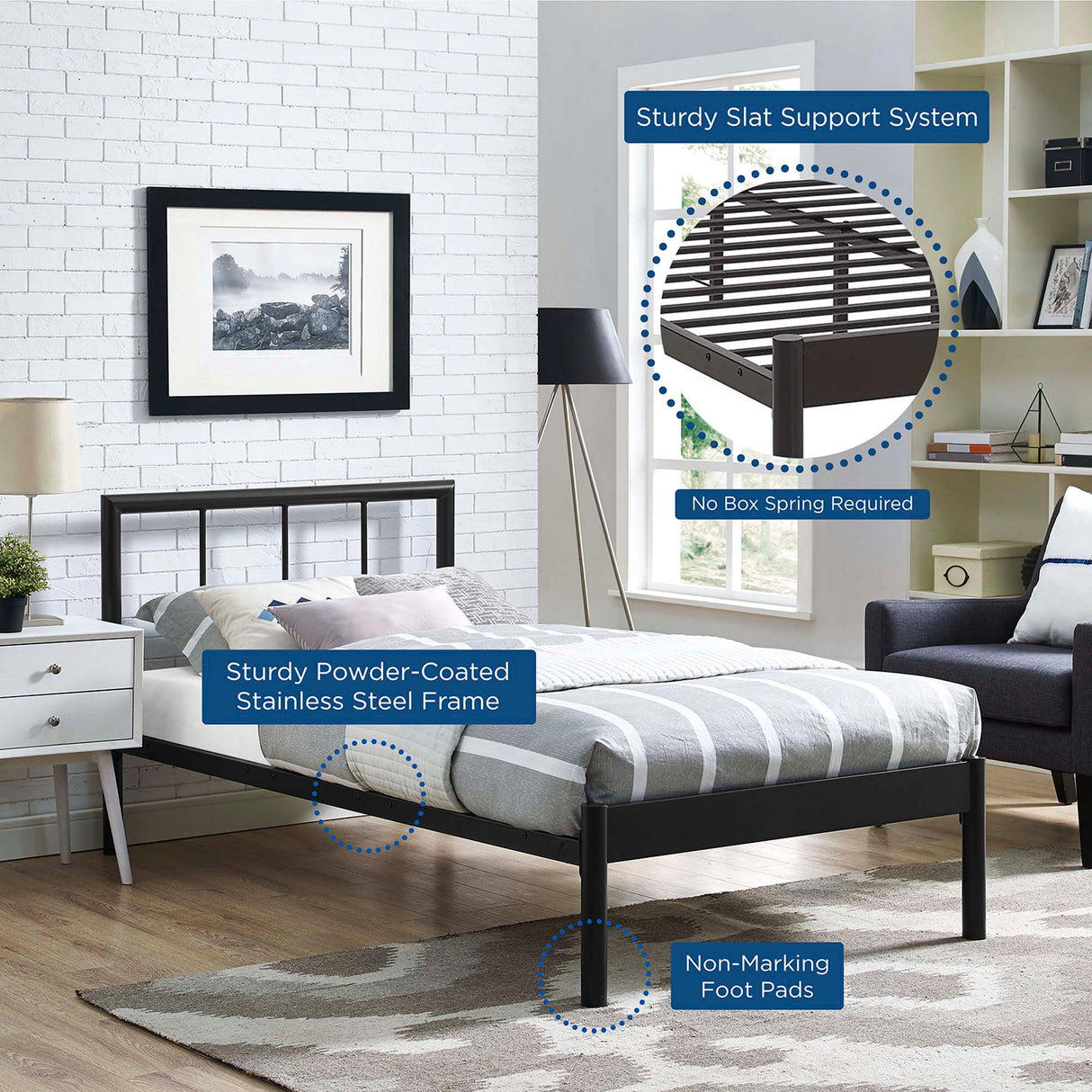 Rustic Cottage Metal Platform Bed Frame