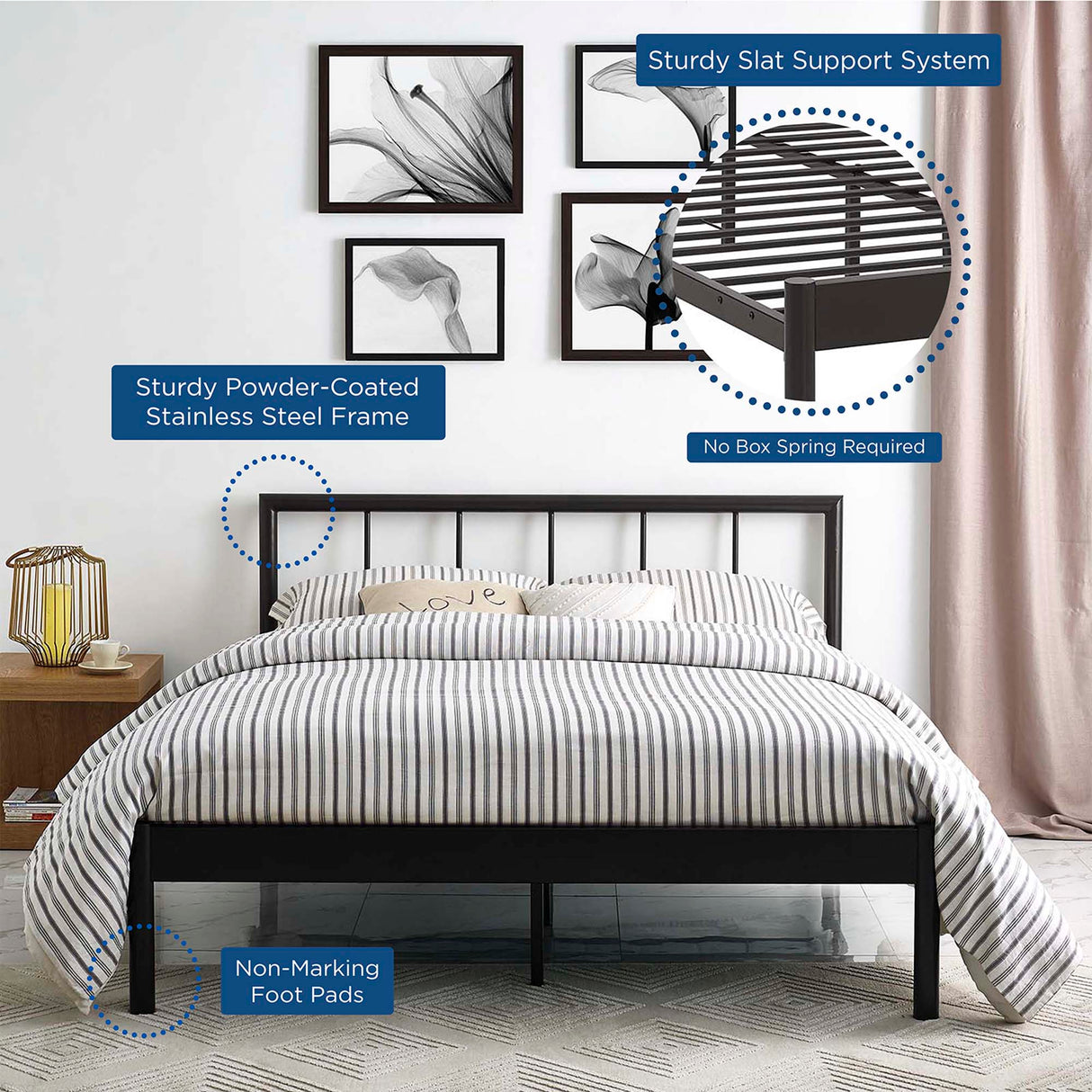 Rustic Cottage Metal Platform Bed Frame