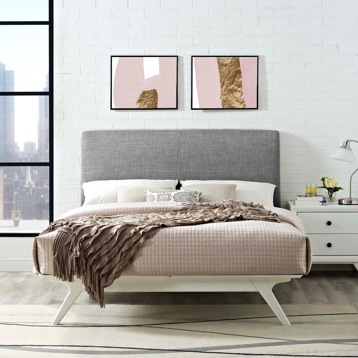 Mid-Century Modern Upholstered Platform Bed
