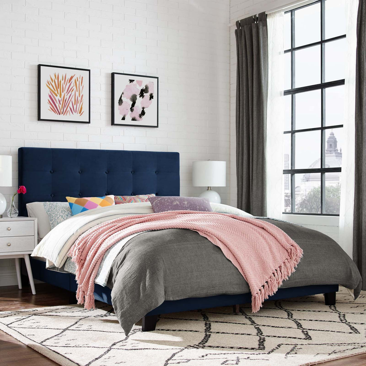 Tufted Button Performance Velvet Platform Bed