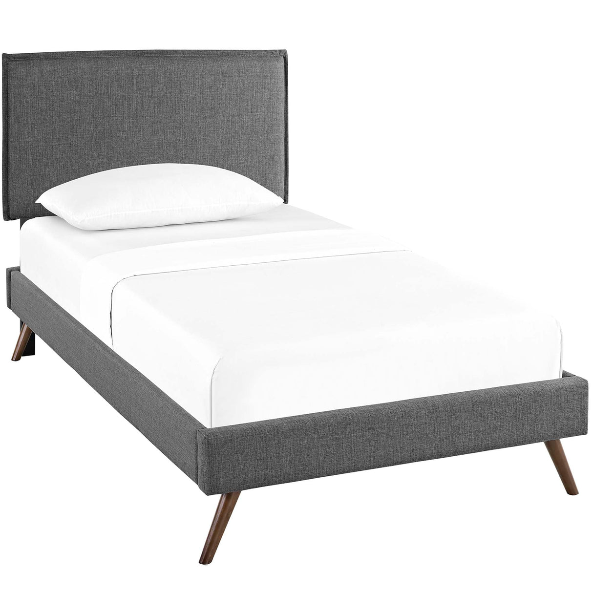 Upholstered Fabric Platform Bed with Round Splayed Legs