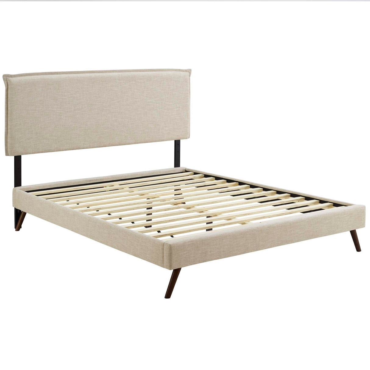 Upholstered Fabric Platform Bed with Round Splayed Legs